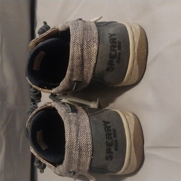 Sperry Top Slider Songfish Size 7 Linen and Navy Boat Shoes - Picture 3 of 6